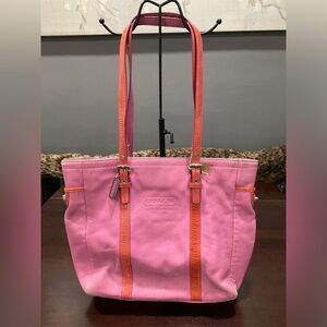 VINTAGE COACH PINK AND ORANGE LEATHER TOTE